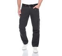 Timezone BenitoTZ Pantalon cargo pour homme Coupe ample Ceinture en tissu 100 % coton Poches basiques Beige Gris Vert Tailles W28 W29 W30 W31 W32 W33 W34 W36 W38 W40, Gris foncé (9889), 31W / 36L