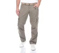 Timezone Pantalon cargo pour homme avec ceinture BenitoTZ Coupe large Pantalon cargo avec poches Coton Beige Gris Kaki 29 30 31 32 33 34 36 38 40, 31W / 32L