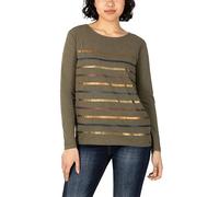 Timezone Striped Longsleeve T-Shirt, Mélange d'olive Profonde, XL Femmes