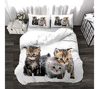 Timiany Ensemble De Literie 3 Pièces Housse De Couette Motif Chats en Microfibre Softtouch Qualité, Taille: 135x200 Cm +50x75 Cm (Quatre Chatons,200x200+50x75)