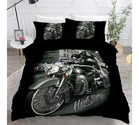 Timiany Ensemble De Literie Housse De Couette Skull & Roses 135x200cm, Housses De Couette en Microfibre Halloween Gothic Skull Et 2 Taie d'oreiller 80x80cm (Moto,200x200+80x80)