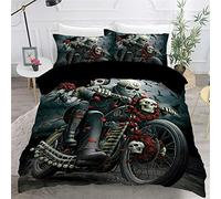Timiany Ensemble De Literie Housse De Couette Skull & Roses 135x200cm, Housses De Couette en Microfibre Halloween Gothic Skull Et 2 Taie d'oreiller 80x80cm (Halloween,220x240+50x75)