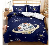 Timiany Housse De Couette 135x200cm Enfants Garçons étoiles Bleues Astronaute Fusée Planètes Espace Ensemble De Literie pour Enfants Et Taie d'oreiller 80x80cm (Planète,155x220+50x75)