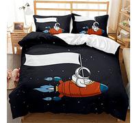 Timiany Housse De Couette 135x200cm Enfants Garçons étoiles Bleues Astronaute Fusée Planètes Espace Ensemble De Literie pour Enfants Et Taie d'oreiller 80x80cm (Espace,155x220+50x75)