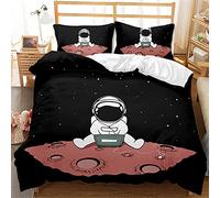 Timiany Housse De Couette 135x200cm Enfants Garçons étoiles Bleues Astronaute Fusée Planètes Espace Ensemble De Literie pour Enfants Et Taie d'oreiller 80x80cm (Système Solaire,220x240+80x80)