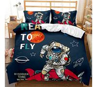 Timiany Housse De Couette 135x200cm Enfants Garçons étoiles Bleues Astronaute Fusée Planètes Espace Ensemble De Literie pour Enfants Et Taie d'oreiller 80x80cm (Astronaute,220x240+80x80)