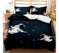 Timiany Housse De Couette 135x200cm Enfants Garçons étoiles Bleues Astronaute Fusée Planètes Espace Ensemble De Literie pour Enfants Et Taie d'oreiller 80x80cm (Univers,200x200+50x75)