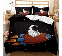 Timiany Housse De Couette 135x200cm Enfants Garçons étoiles Bleues Astronaute Fusée Planètes Espace Ensemble De Literie pour Enfants Et Taie d'oreiller 80x80cm (Ciel étoilé,135x200+80x80)