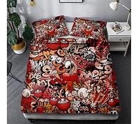 Timiany Housse De Couette en Microfibre, Ensemble De Literie pour Chambre De Jeunesse Colorée Graffiti Cool, NYC Street Art Design 135x200cm + 80x80cm (Graffiti-D,220x240+50x75)
