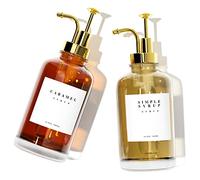 TIMIFTE Lot de 2 distributeurs de sirop de café pour accessoires de café, distributeur à pompe à café, bouteille de sirop en verre avec pompes dorées et 42 étiquettes, 500 ml