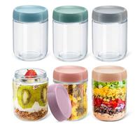 TIMIFTE Overnight Oats Lot de 6 bocaux en verre à col large avec couvercle à visser, 450 ml, Mason Jar Leak Proof Transparent, Conteneur alimentaire pour salade de fruits, céréales, collations, épices