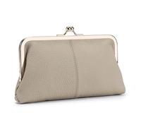 TIMIFUN Portefeuille Vintage à Fermoir pour Femme, en Cuir véritable, Multi-emplacements pour Cartes, Pochette à Fermoir en PU de Couleur Unie, Porte-Monnaie élégant et raffiné pour Cartes (Gray)