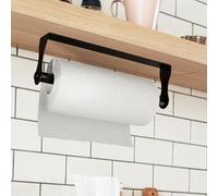 Timisea Porte-rouleau d'essuie-tout sans perçage - 30,5 cm - En acier inoxydable - Noir - Montage mural pour cuisine et salle de bain - Peut supporter jusqu'à 5 kg - Avec barre rotative et capuchons