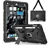TIMISM Étui pour iPad 6e/5e génération 9,7", iPad Pro 9,7", iPad Air 2 et 1ère Coque avec bandoulière réglable et Porte-Crayon, Coque de Protection Rigide et résistante aux Chocs, Noir