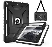 TIMISM Étui pour iPad 9ème/8ème/7ème génération(10,2 Pouces) - Protection complète avec Protecteur d'écran, Sangle d'épaule réglable, Support et Crayon, Housse de Protection Antichoc Robuste, Noir