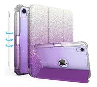 TIMISM Étui pour iPad Mini 7 A17 Pro, iPad Mini 7e/6e génération (2024/2021), avec Porte-Crayon, Coque en Cuir pailleté et Dos Transparent en TPU, Support à Trois Volets, Violet dégradé