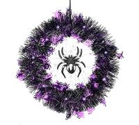 Timiyou Decoration Halloween, Couronne Halloween, Guirlande de Décoration D'araignée d'halloween de Ø 30cm,Couronne Halloween Porte avec Lumières pour Halloween,Fête,Terrasse,Intérieur et Extérieur