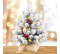 Timiyou Sapin de Noel, Sapin de Noël Artificiel 50cm Sapin de Noel Lumineux LED Avec Effet Neige Et Pommes de Pin Et Fruits Rouges Décoration de Noël Arbre Réaliste pour L'intérieur L'extérieur Maison
