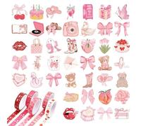 TIMJJG 100 Autocollants, 5 Rouleaux De Ruban Adhésif, Autocollants Imperméables Mignons, Décoration De Tasse d'eau D'Ordinateur, Cadeaux De Noël, Matériaux Faits À La Main.