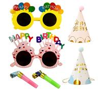 TIMJJG 2 verres, 2 chapeaux coniques, 2 dragons soufflants, verres de fête pour enfants, chapeaux en papier d'anniversaire, ensemble d'accessoires de sifflet, convient pour une fête d'anniversaire