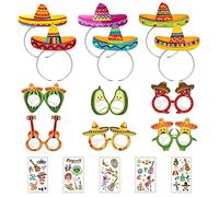 TIMJJG Ensemble d'accessoires mexicains de 12 pièces, 5 autocollants, thème mexicain, accessoires de costume de maquillage, décoration pour enfants, convient à la décoration de fête, mascarade