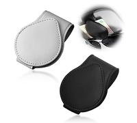 TIMJJG Lot de 2 supports de lunettes de voiture en cuir pour pare-soleil de voiture, porte-lunettes, cartes de crédit, cartes de visite (noir, gris)