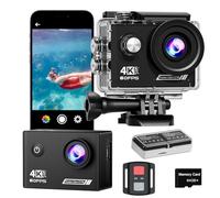 TIMNUT Sport Caméra 4K 60FPS, HD 48 MP Caméscope WiFi, Caméra Étanche 40m avec Microphone, Télécommande, EIS Anti-Vibration, 2 Batteries, Divers Accessoires