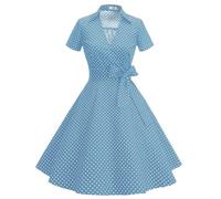 Timormode Robe Années 50's Audrey Hepburn Rockabilly Swing,Plissé Robe à Manches Courtes 10084Skyblue L