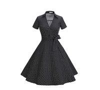 Timormode Robe Années 50's Audrey Hepburn Rockabilly Swing,Plissé Robe à Manches Courtes 10084Small Black White S