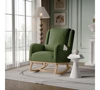 TIMORWTF Fauteuil à Bascule,Fauteuils de Salon à Bascule,Fauteuil Lecture avec Poches de Rangement sur Les Deux Côtés,Rocking Chair avec Pieds en Bois Massif,96x94x70cm,Velours Teddy, Vert