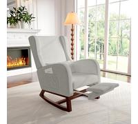 TIMORWTF Fauteuil à Bascule, Rocking Chair, Fauteuil Allaitement avec Repose-Pieds, Chaise à Bascule en Tissu Velours avec Pieds en Bois Massif (Gris+Repose-Pieds)