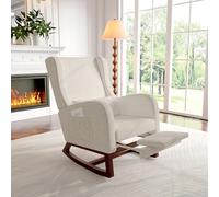 TIMORWTF Fauteuil à Bascule, Rocking Chair, Fauteuil Allaitement avec Repose-Pieds, Chaise à Bascule en Tissu Velours avec Pieds en Bois Massif (Beige+Repose-Pieds)