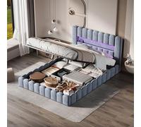 TIMORWTF Lit Coffre 180x200 avec Sommier à Lattes et Rangement,Lit Double avec LED et USB,Cadre de lit avec Tête de Lit Capitonné,Lits 2 Place Rembourré, Velours Beige