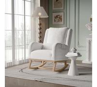 TIMORWTF Rocking Chair,Living Room Rocking Chair Interieur,Chaise à Bascule avec Coussin Lombaire,Fauteuil Allaitement en Velours Teddy avec Pieds en Bois Massif,Blanc (Blanc-C)