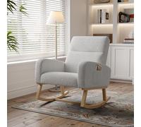 TIMORWTF Rocking Chair,Living Room Rocking Chair Interieur,Fauteuil à Bascule Allaitement, Chaise à Bascule en Velours Teddy avec Pieds en Bois Massif, Gris Clair