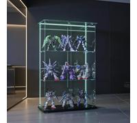 TIMORWTF Vitrine en Verre avec Bande Lumineuse LED,Armoir EE Vitrine Moderne avec 3 Étagères et 2 Porte,vitrine Murale pour Collection,pour Chambre,Salon et Salle à Manger,123x78.5x35cm, Noir