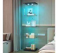 TIMORWTF Vitrine en Verre avec LED,Armoire Vitrine pour Collection,1 Portes à Serrure,4 Étagères Adjustables, 164x42x36cm, Noir
