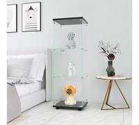 TIMORWTF Vitrine en Verre avec LED,Armoire Vitrines pour Collection Transparent Meuble vitrine Verre avec 2 Portes à Serrure et 4 Étagères vitrine Salon Bar (Noir-A, 3 étages avec 1 Porte)