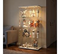 TIMORWTF Vitrine en Verre avec Lumières LED,Armoir Vitrine Moderne avec 4 Étagères et 2 Portes,vitrine Murale pour Collection,pour Chambre,Salon et Salle à Manger,Surface Miroir, Blanc