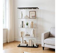 TIMORWTF Vitrine en Verre avec Lumières LED,Armoir Vitrine Moderne avec 4 Étagères et 2 Portes,vitrine Murale pour Collection,pour Chambre,Salon et Salle à Manger, Noir