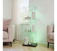 TIMORWTF Vitrine en Verre avec Lumières LED Moderne Armoire à 3 Étagères et Porte, Murale pour Collection, Chambre, Salon et Salle à Manger, 123x40x35cm, Noir