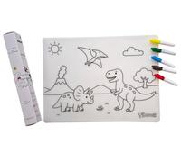TIMOUCH - Set de table à colorier pour enfant | Coloriage Dino | 5 feutres effaçables | Facile à nettoyer | Silicone alimentaire | Activité créative, calme, et ludique fille garçon