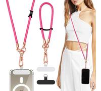 TiMOVO 2PCS Cordons de Téléphone Portable Réglables avec 1 Tour de Cou, 1 Dragonne, 2 Coussinets d'attache pour Téléphone, Sangle de Téléphone Universelle en Bandoulière pour Smartphone, Magenta