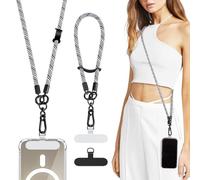 TiMOVO 2PCS Cordons de Téléphone Portable Réglables avec 1 Tour de Cou, 1 Dragonne, 2 Coussinets d'attache pour Téléphone, Sangle de Téléphone Universelle en Bandoulière pour Smartphone, Noir & Blanc