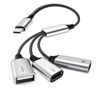 TiMOVO Adaptateur Répartiteur USB C en Y, Transfert de données et Recharge | Câble USB-C Mâle vers 2 Ports USB-C Femelles & 1 Port USB-A Femelle pour Steam Deck, ASUS ROG Ally, Xbox One Series, PS5, Mac