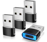 TiMOVO Adaptateur USB vers USB C avec Lumière LED, Convertisseur USB A vers C à Charge Rapide, 4 Pack Type C Femelle vers USB Mâle pour iPhone 15/16 Pro Max Plus,AirPods,iPad,Galaxy, CarPlay, Noir