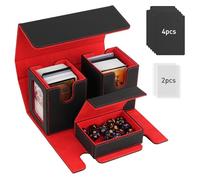 TiMOVO Boîte de Jeu du Commandant, MTG Etui à Cartes en Cuir Magnétique pour 200+ Cartes à Double Couverture, Boîte de rangement avec 4 Séparateurs Compatible avec YuGiOh TCG CCG, Noir & Rouge