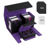 TiMOVO Boîte de Jeu du Commandant, MTG Etui à Cartes en Cuir Magnétique pour 200+ Cartes à Double Couverture, Boîte de rangement avec 4 Séparateurs Compatible avec YuGiOh TCG CCG, Noir & Violet