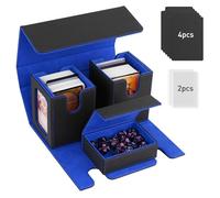 TiMOVO Boîte de Jeu du Commandant, MTG Etui à Cartes en Cuir Magnétique pour 200+ Cartes à Double Couverture, Boîte de rangement avec 4 Séparateurs Compatible avec YuGiOh TCG CCG, Noir & Bleu