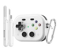 TiMOVO Coque pour AirPods Pro 3 avec Clip de Verrouillage Sécurisé, Blanc | Étui Rigide de Protection au Design de Jeu pour Apple AirPods Pro 3e génération, Kit de Nettoyage et Porte-clés
